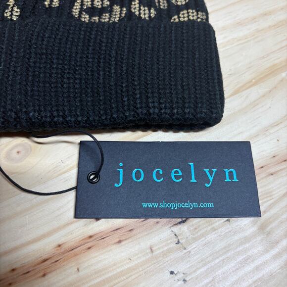 Jocelyn Womens Metallic Leopard Print Pompom Beanie Hat Black Faux Fur - Picture 5 of 7